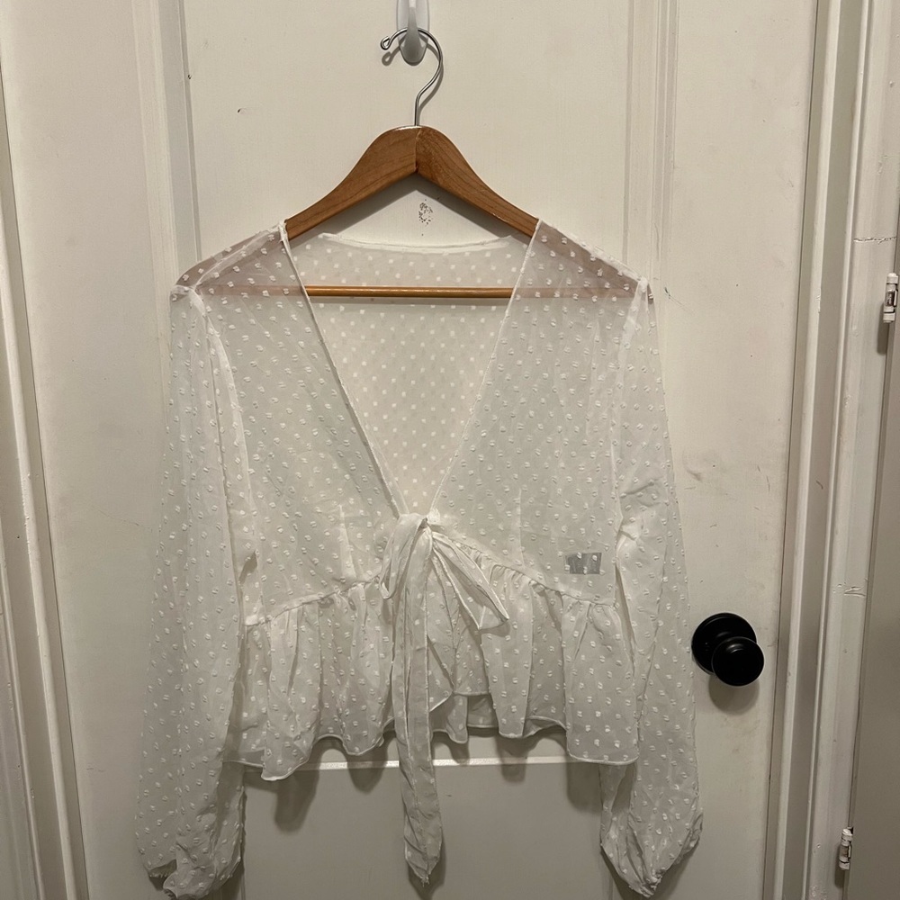 Shein Curve Sheer Top with Tie Sz XL